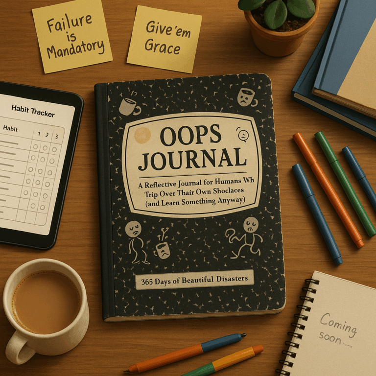 The Oops Journal on a desk.