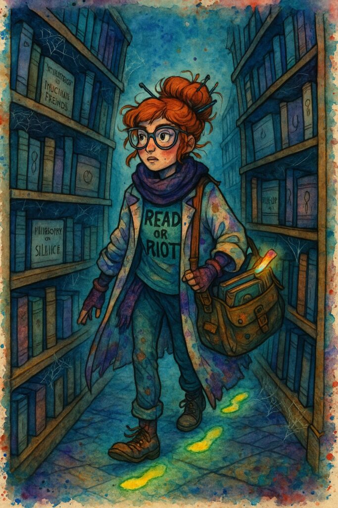 person walking in library